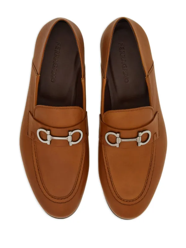 Ferragamo Gancini plaque Leather Loafers Brown FARFETCH TW