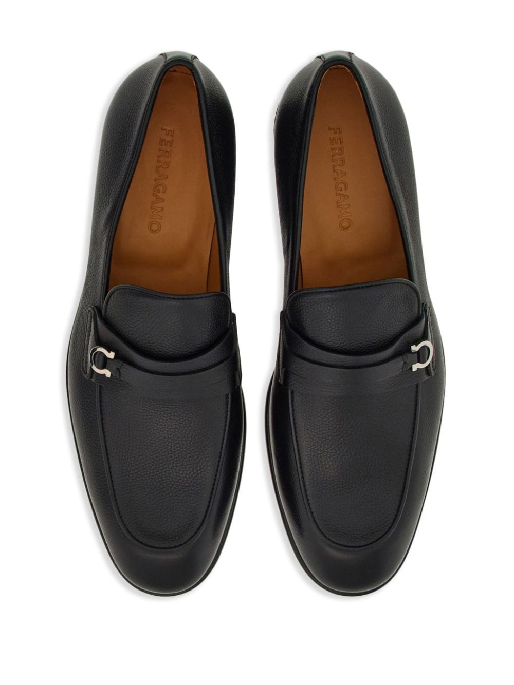 Shop Ferragamo Gancini-plaque Leather Loafers In Black