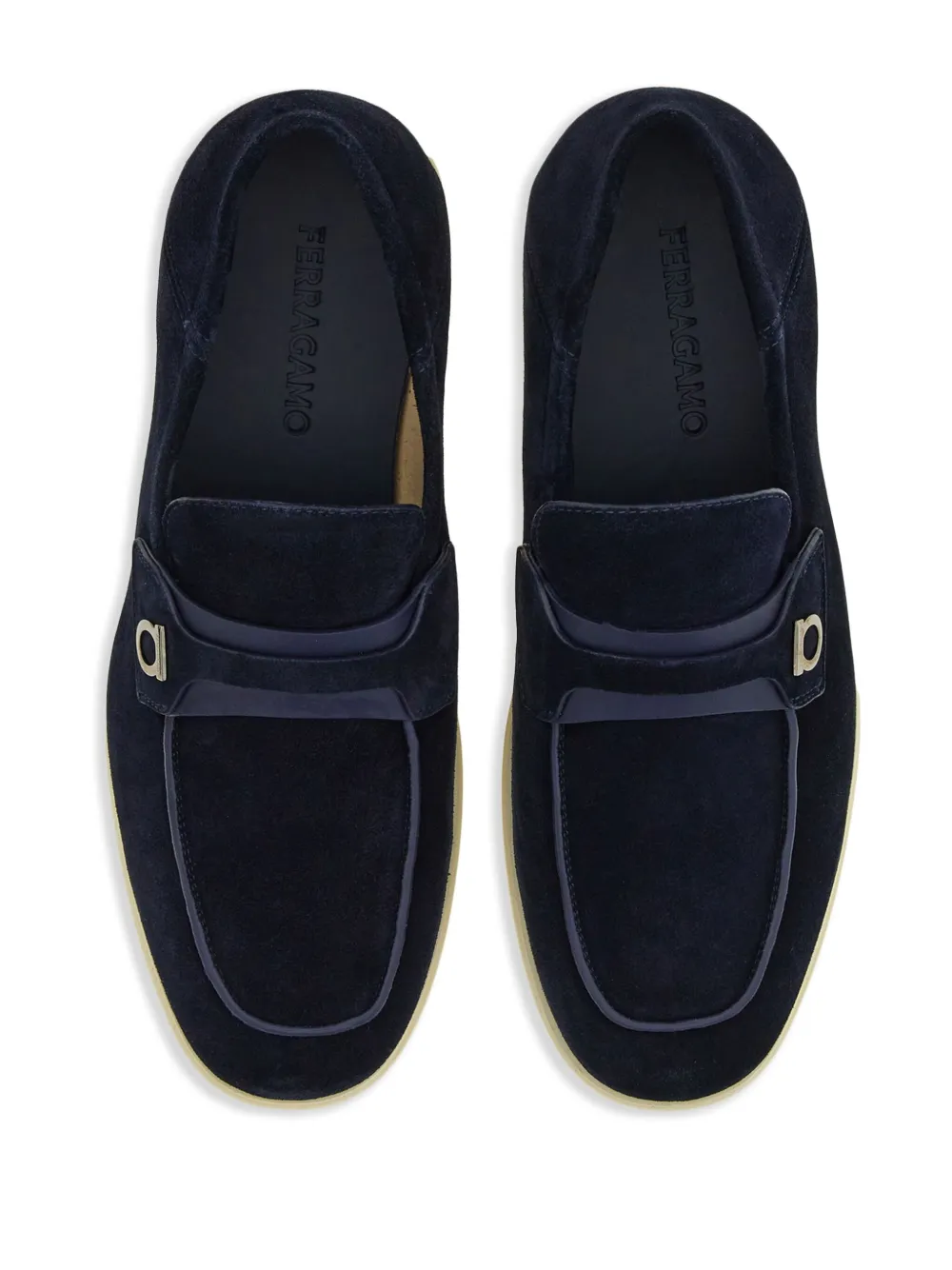 Shop Ferragamo Deconstructed Gancini-detailed Suede Loafers In Blue