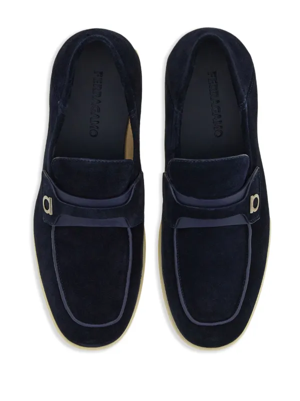 Ferragamo Deconstructed Gancini-detailed Suede Loafers | Blue