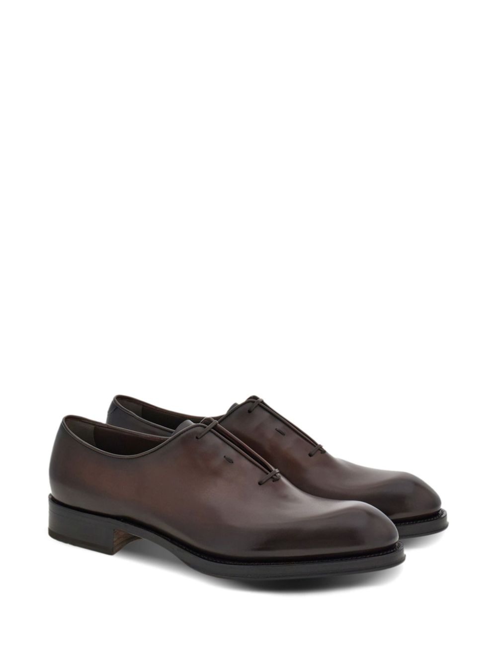 Shop Ferragamo Almond-toe Leather Oxford Shoes In Brown