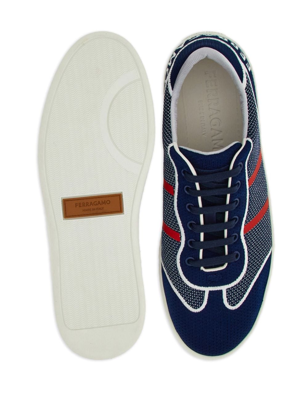 Shop Ferragamo Logo-embroidered Panelled Sneakers In Blue