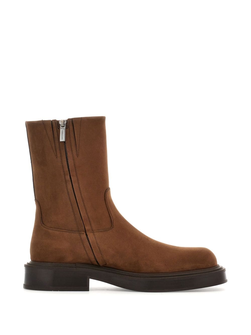 Shop Ferragamo Panelled Nubuck Ankle Boots In Brown