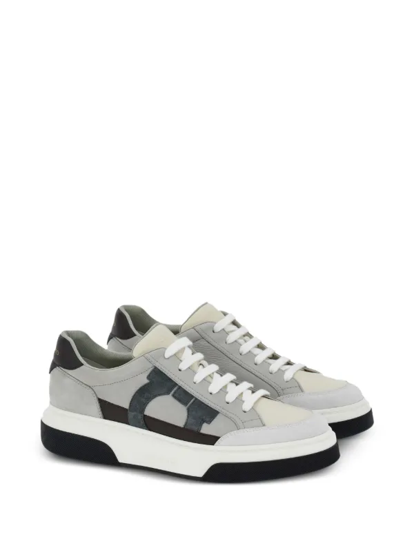 VIP【送料関税込】FERRAGAMO PLATFORM LEATHER SNEAKERS Ferragamo Gancini-embroidered Leather Sneakers | Grey | FARFETCH