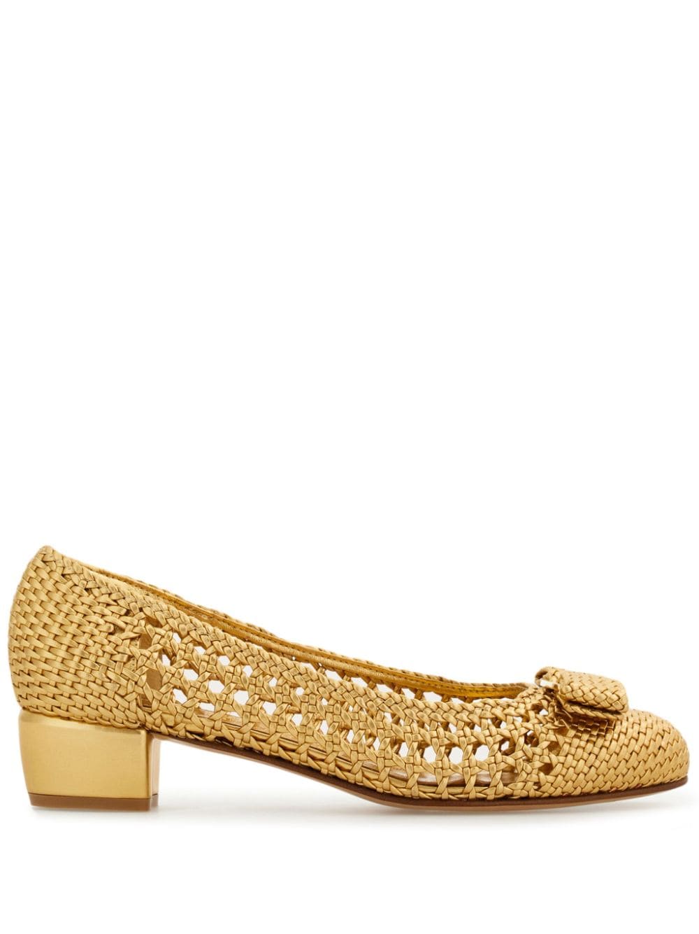 Ferragamo Vara 30mm Woven Pumps In Gold