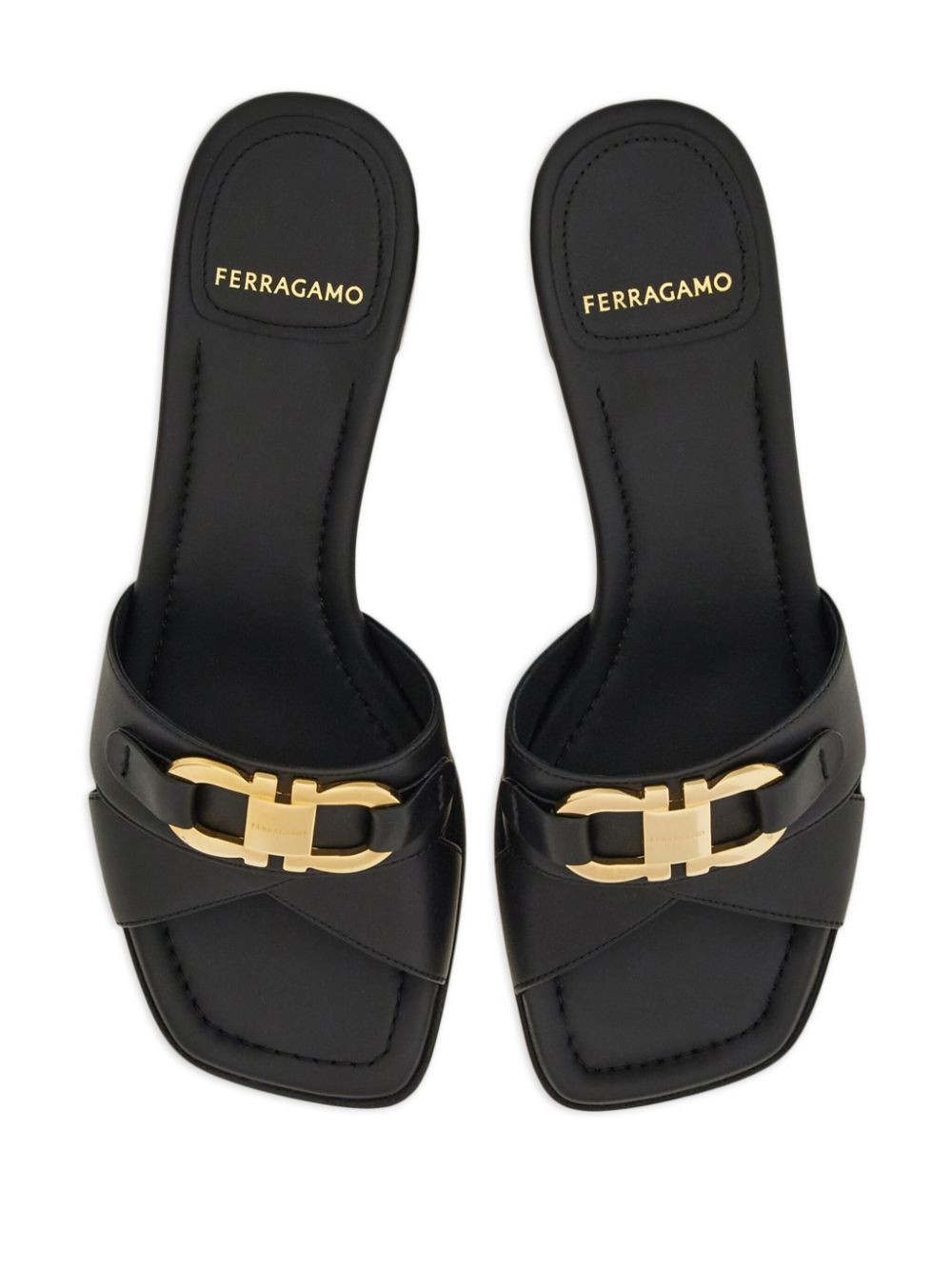 Shop Ferragamo Gancini Leather Mules In Black