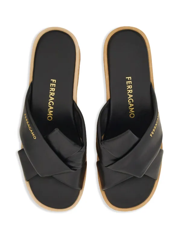 Ferragamo logo print Leather Sandals Black FARFETCH AE