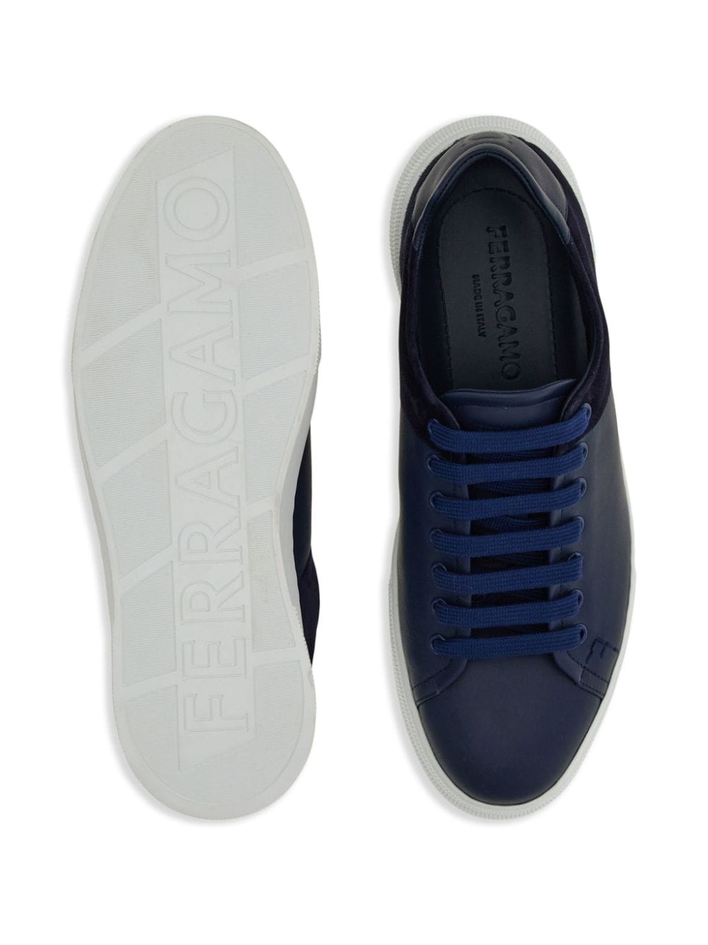 Shop Ferragamo Lace-up Leather Sneakers In Blue