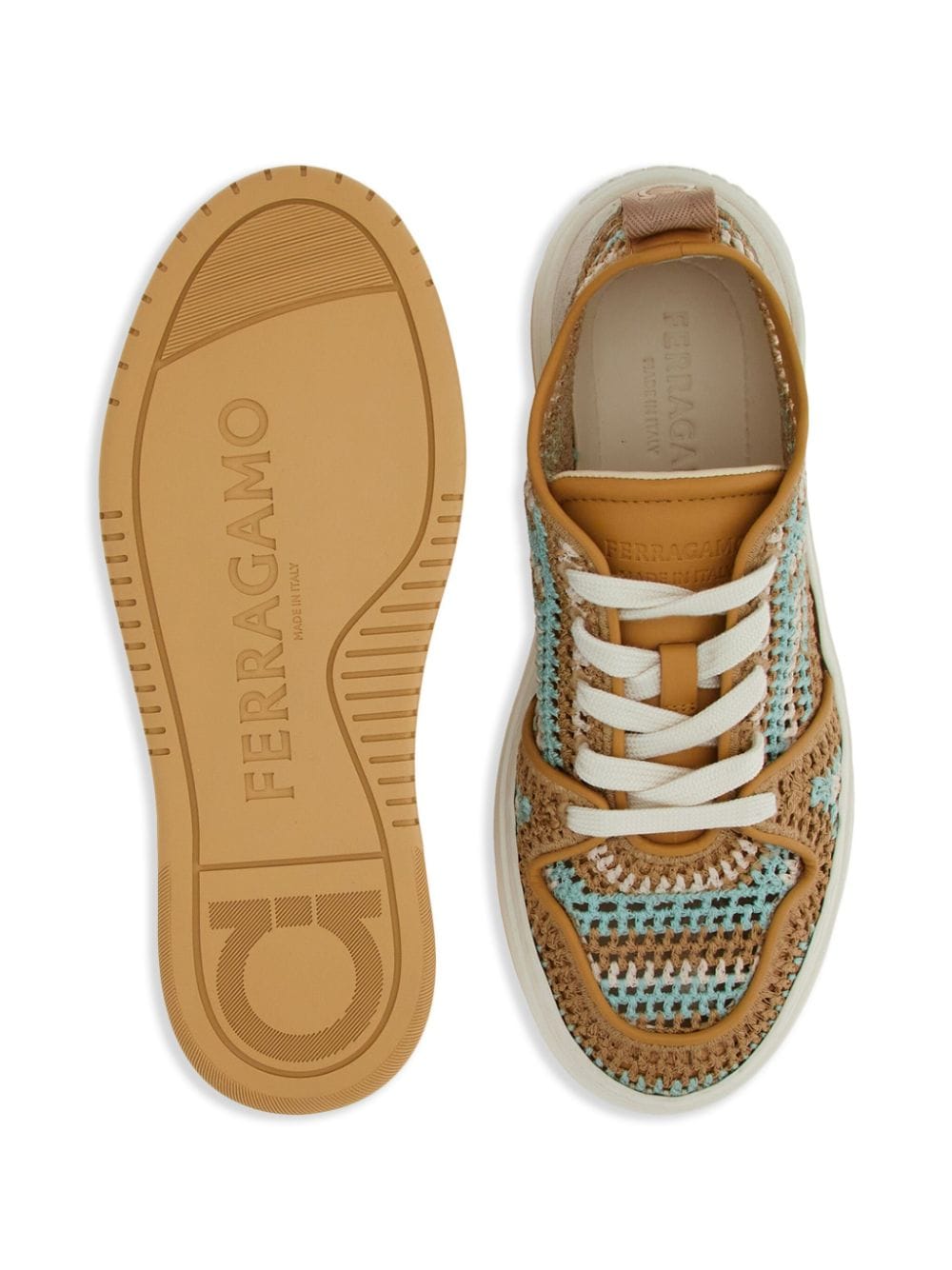 Shop Ferragamo Panelled Macramé-detail Sneakers In Brown