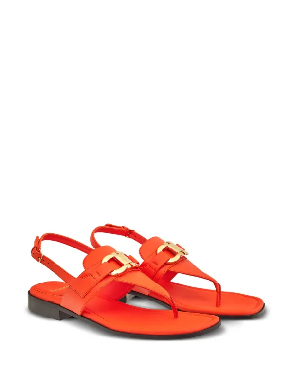 サンダル・ミュール Ferragamo Gancini Slide In Cognac Leather Flat slide with Gancini ornament - Women | Ferragamo