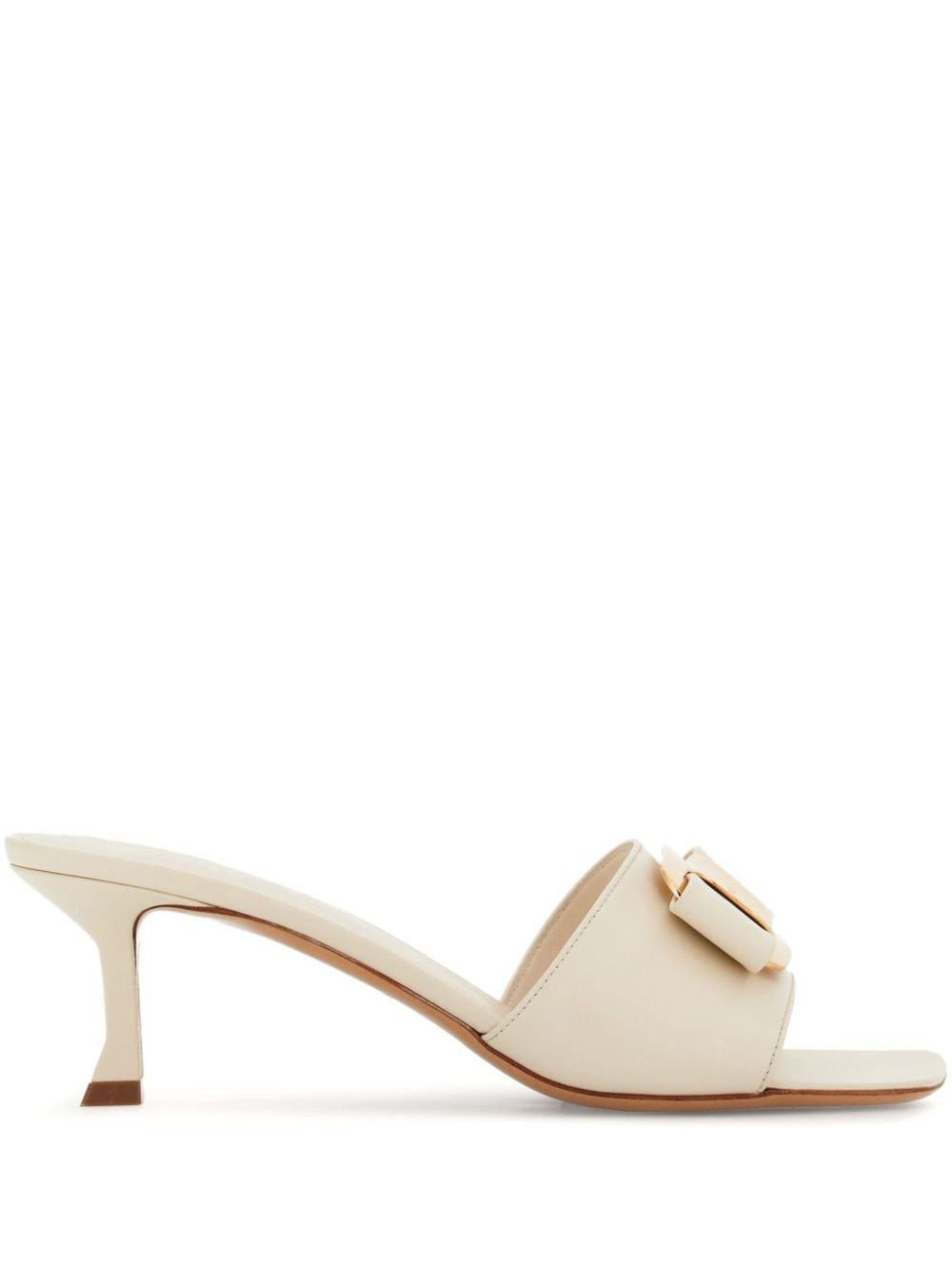 Shop Ferragamo 55mm Bow-detailing Leather Mules In White
