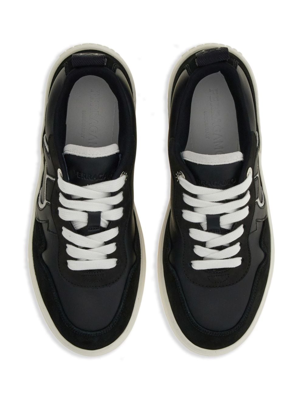 Shop Ferragamo Gancini Lace-up Sneakers In Black