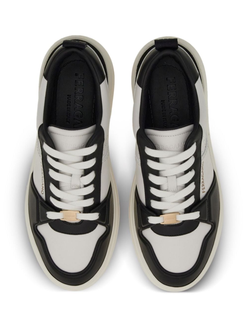 Shop Ferragamo Panelled Leather Sneakers In White