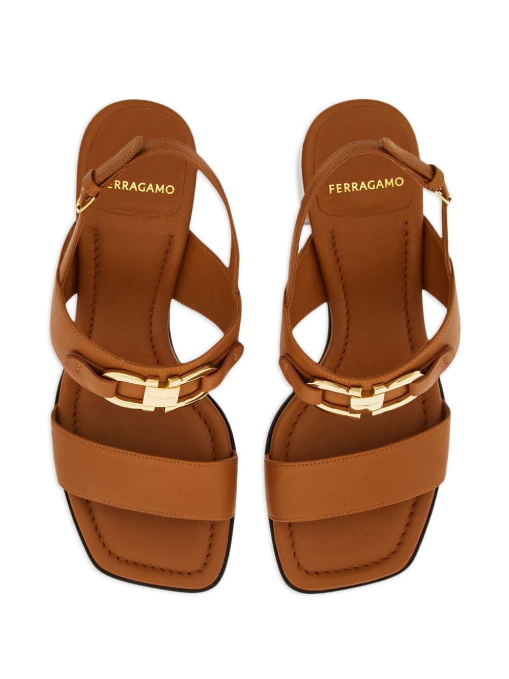 Shop Ferragamo 55mm Gancini-buckle Leather Sandals In Brown