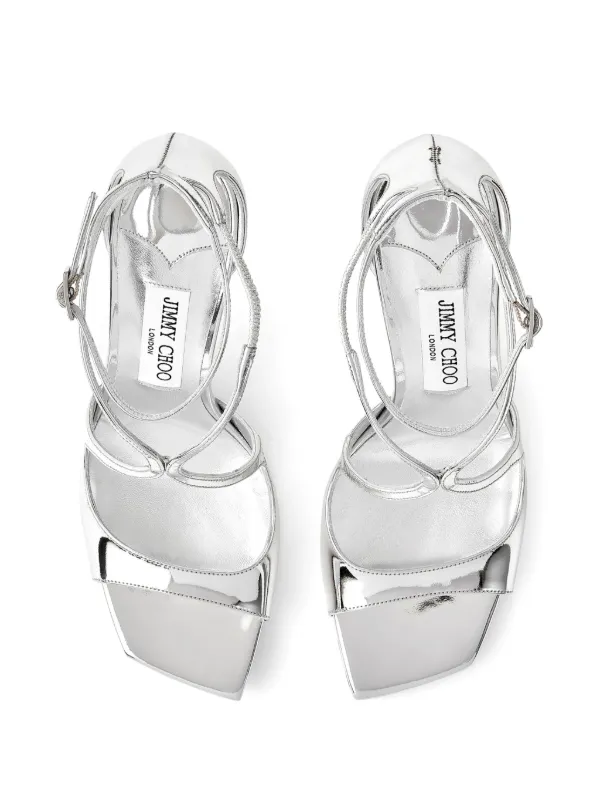 Jimmy Choo Azia 95mmm Leather Sandals | Silver | FARFETCH JO