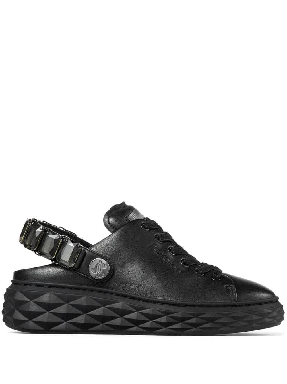 Jimmy Choo Diamond Maxi Crystal Leather Sneakers In Black