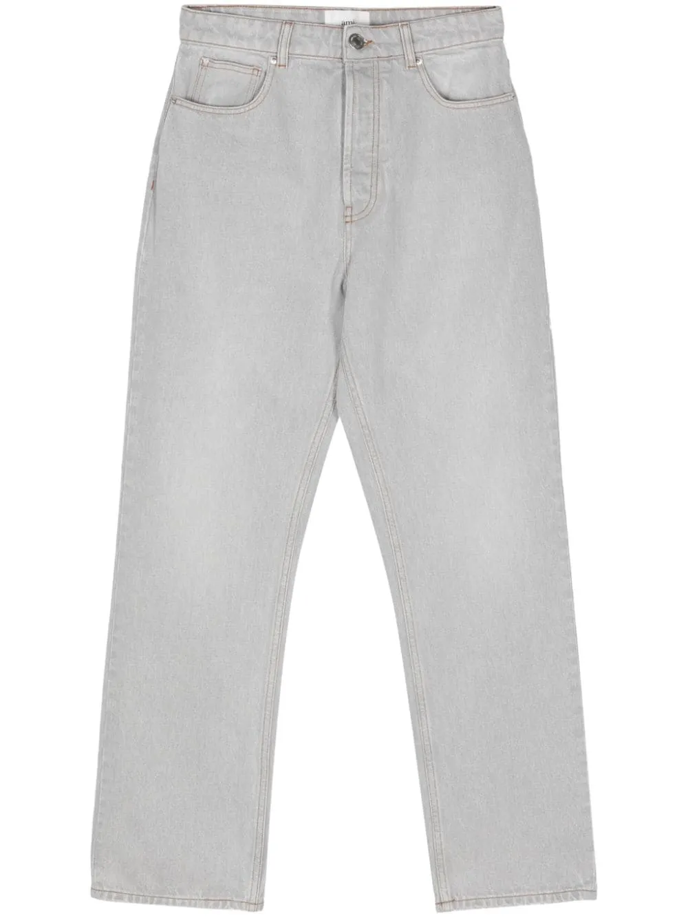 Shop Ami Alexandre Mattiussi Logo-patch Tapered Jeans In 0555 Javel Grey