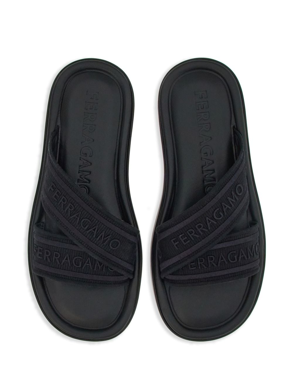 Shop Ferragamo Logo-print Slip-on Style Slides In Black