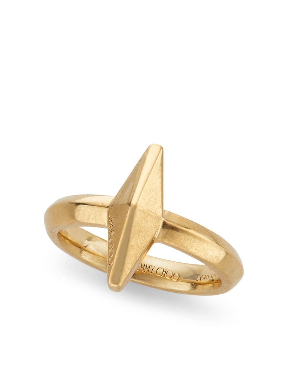 Shop Jimmy Choo Logo-engraved Matte-finish Ring In 金色