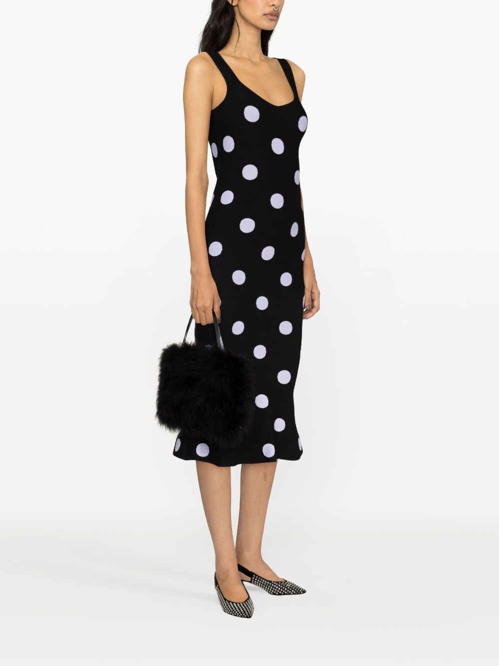 Shop Marni Polka Dot-print Midi Dress In Black