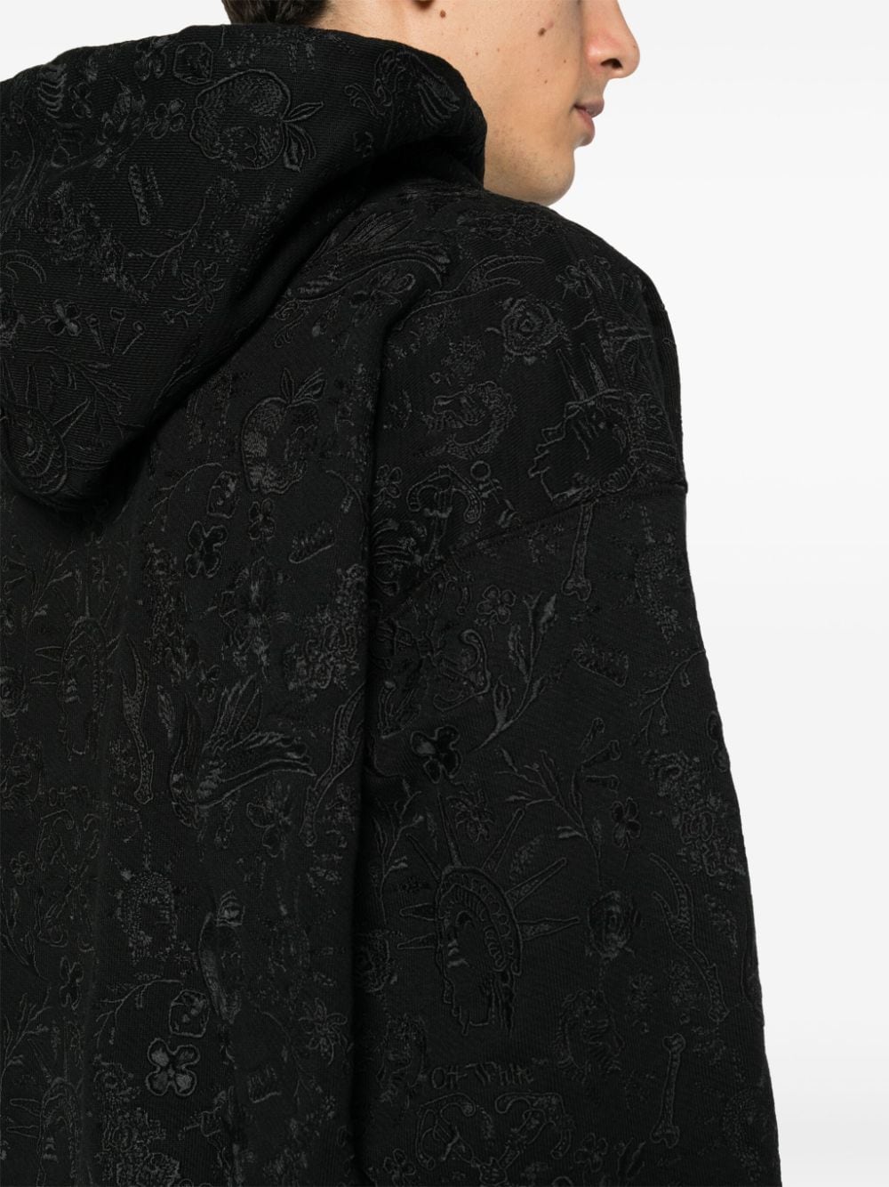 Shop Off-white Tattoo-embroidered Cotton Hoodie In Black