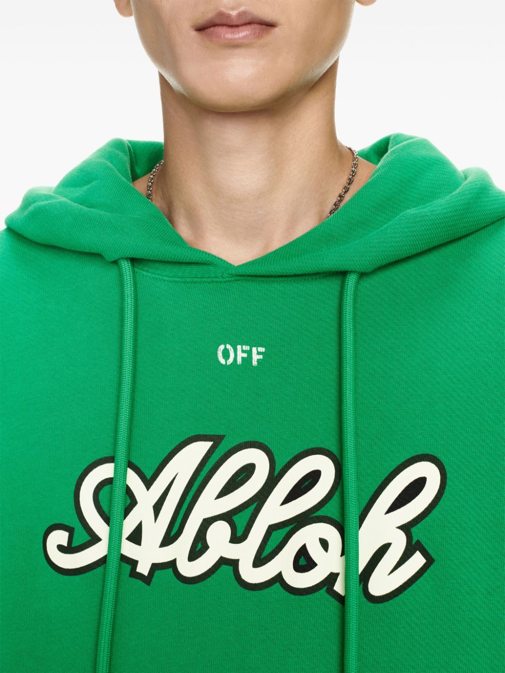 Shop Off-white Varsity-print Cotton Hoodie In Green
