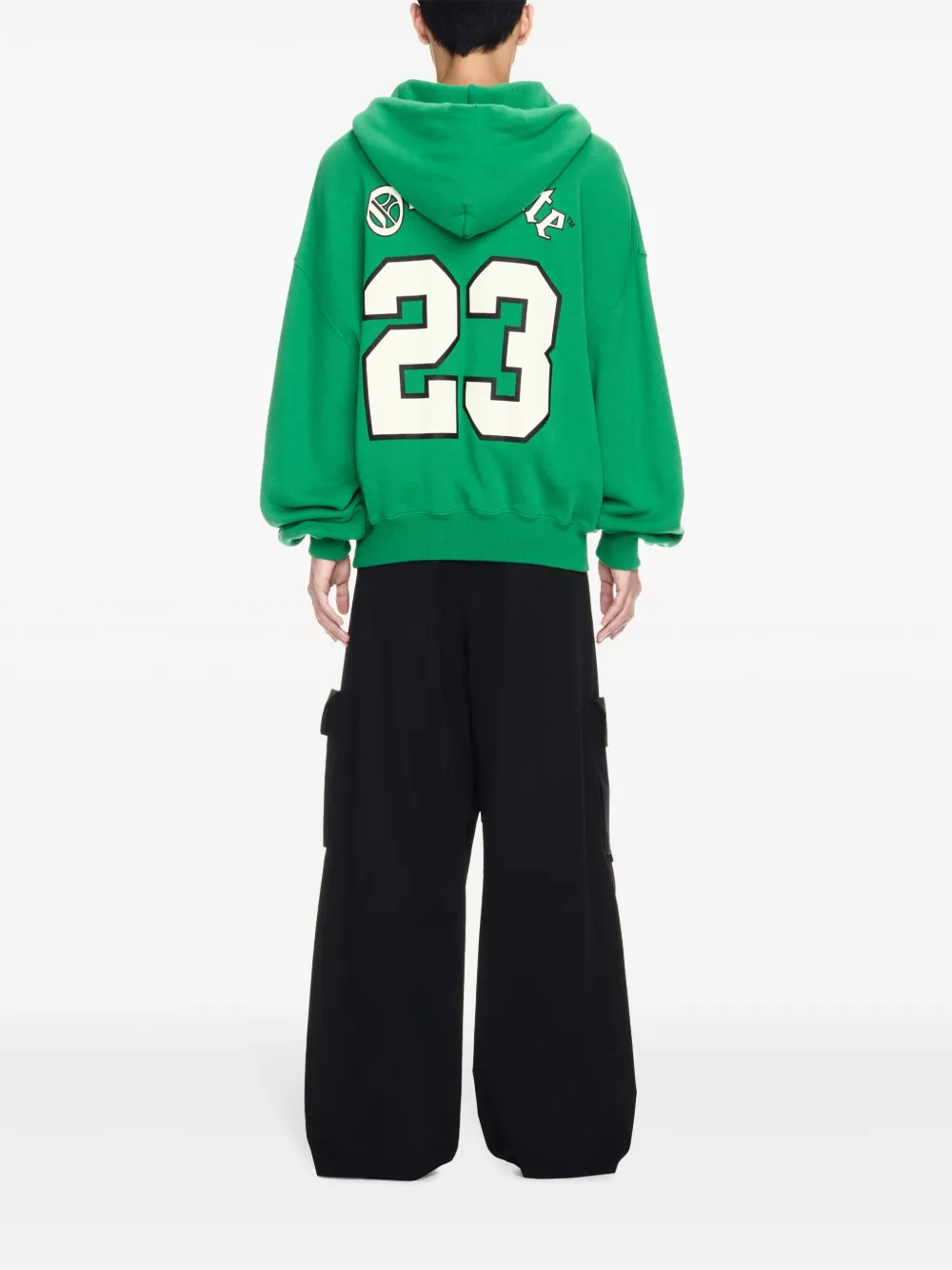 Shop Off-white Varsity-print Cotton Hoodie In Green