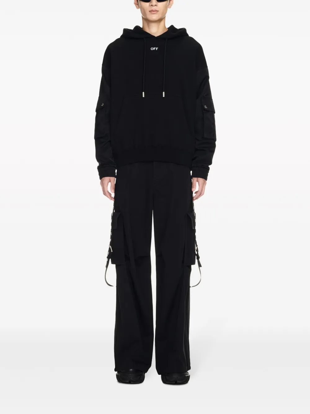 Shop Off-white Logo-print Cotton Hoodie In Black