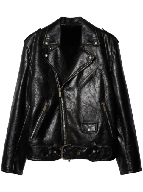 Off-White chamarra biker con efecto arrugado