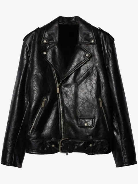 Off-White crinkled leather biker jacket