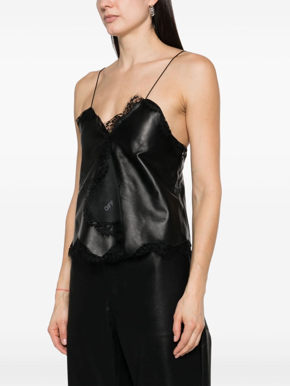 Shop Off-white Lace-trim Leather Top In Schwarz