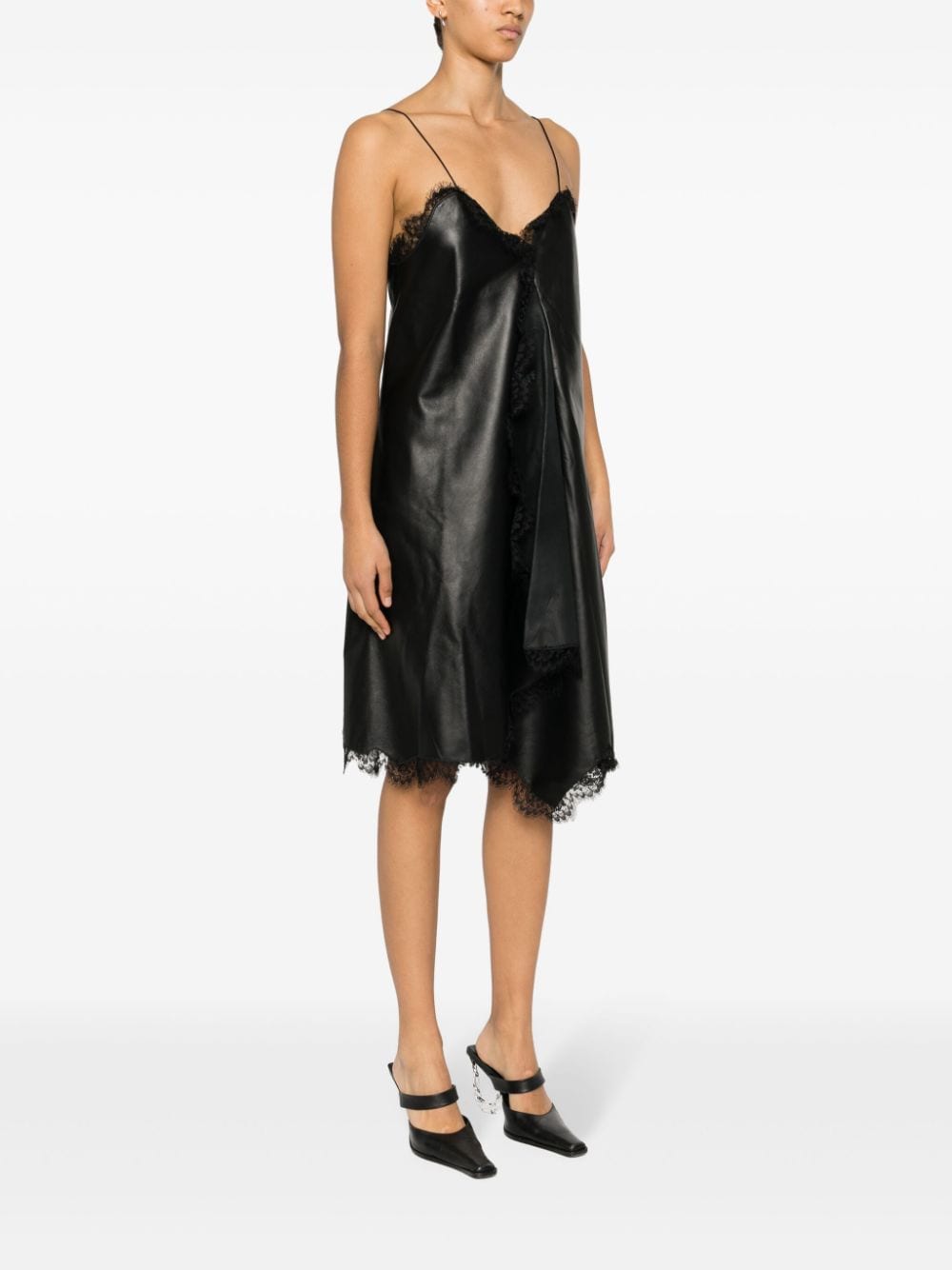 Shop Off-white Lace-trim Leather Dress In Black