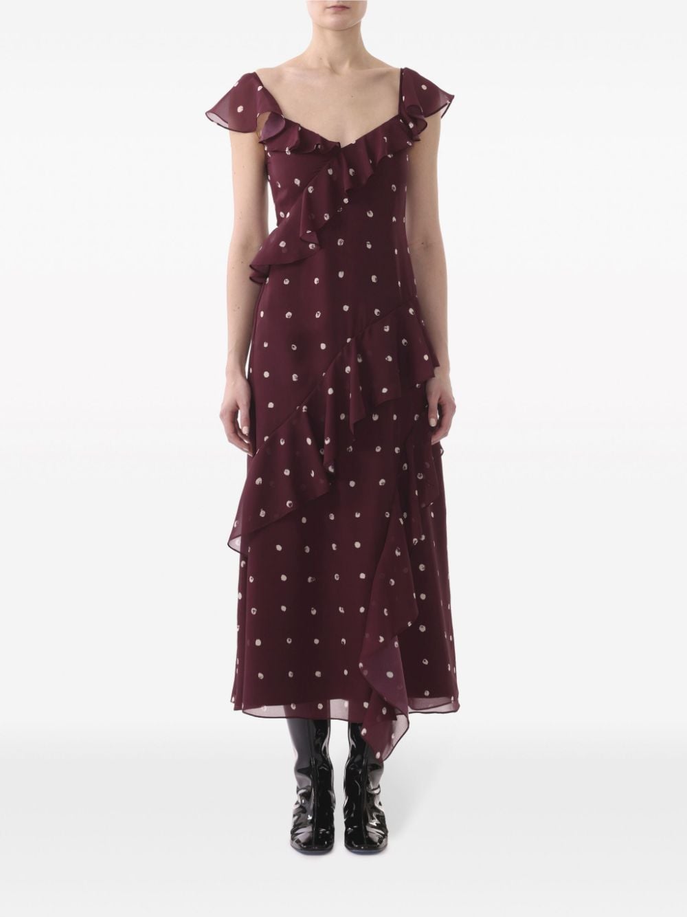 Shop Jason Wu Polka Dot-print Silk Midi Dress In Red