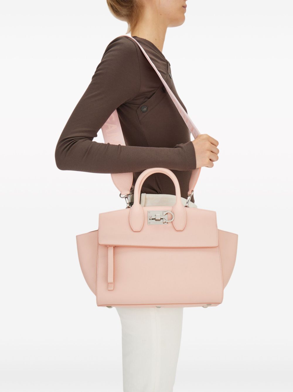 Shop Ferragamo Studio Logo-engraved Tote Bag In Pink