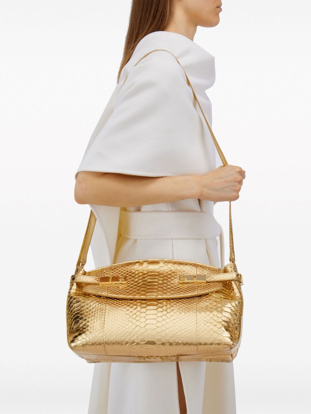 Shop Ferragamo Snakeskin-effect Leather Clutch Bag In Gold