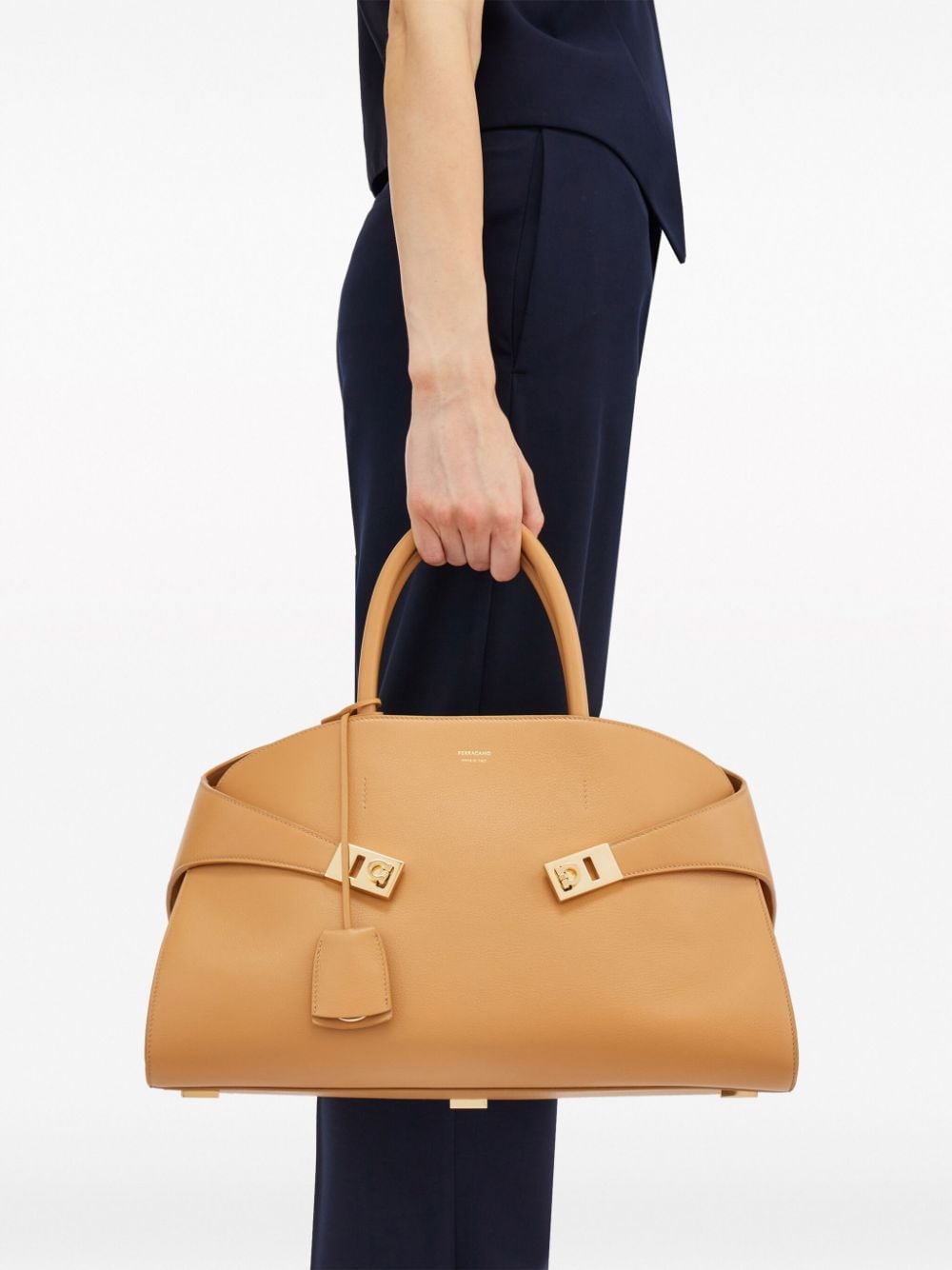 Shop Ferragamo Hug Leather Tote Bag In Nude