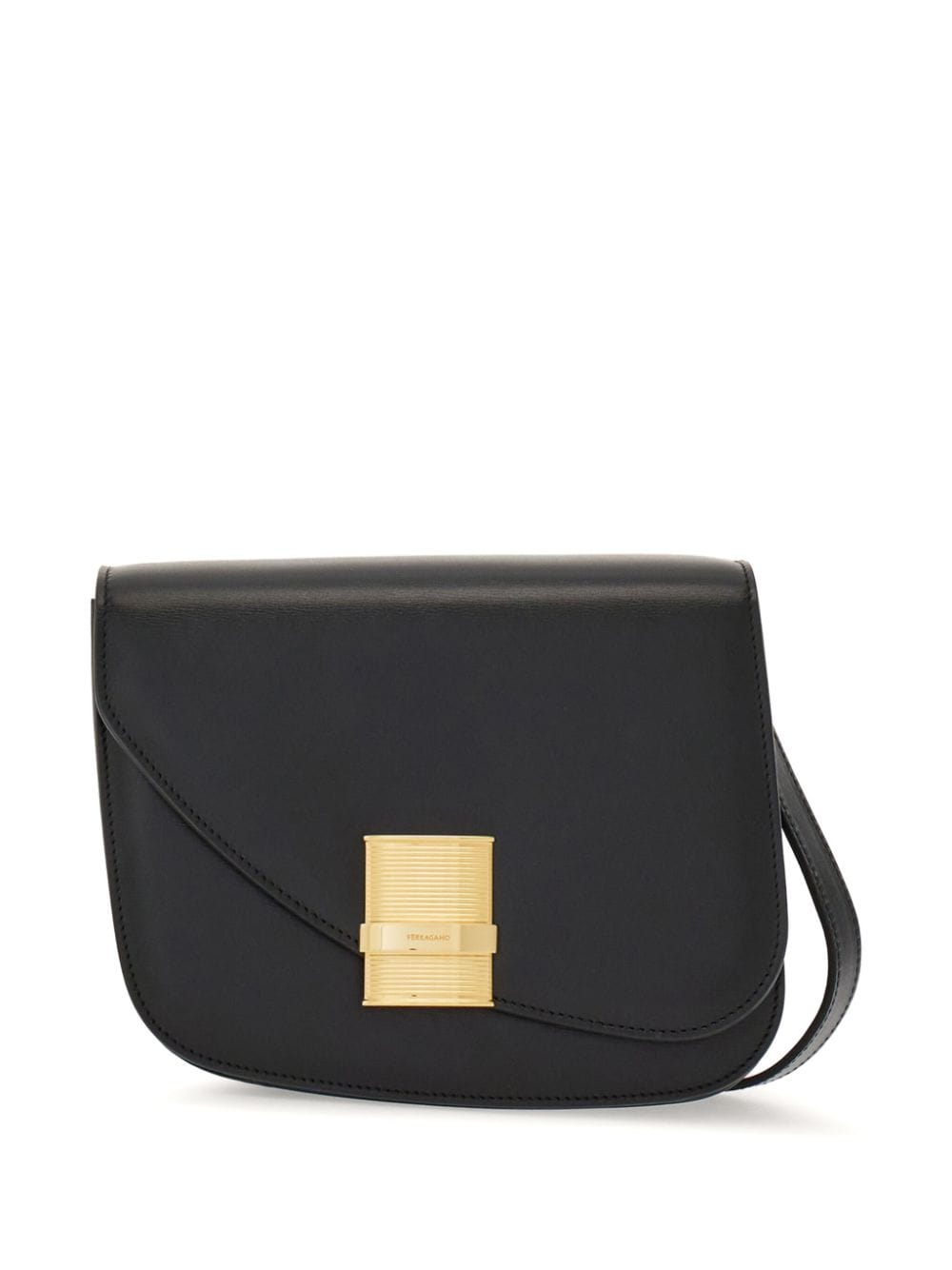 Ferragamo Small Asymmetric Leather Crossbody Bag In Schwarz