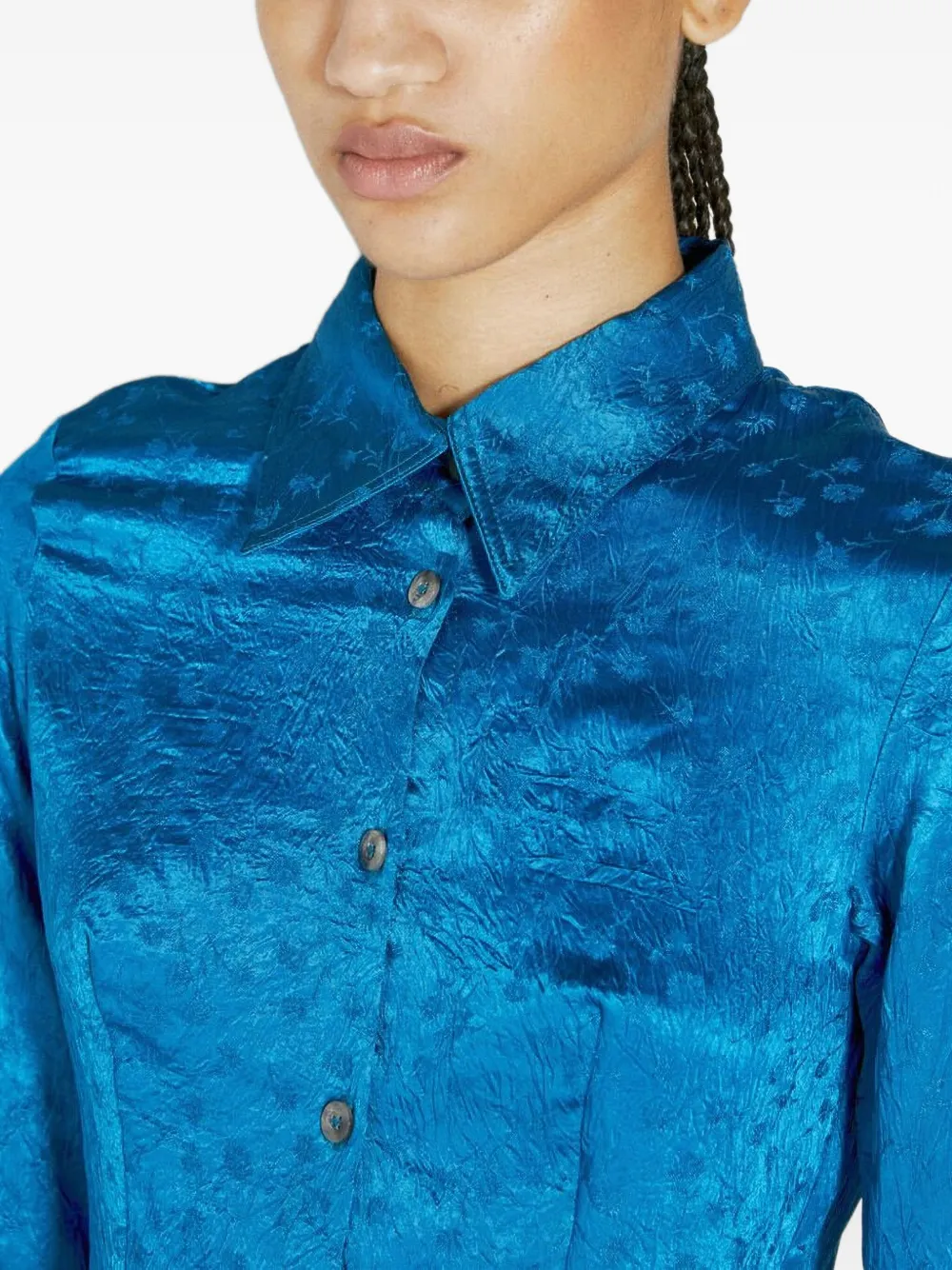 Shop Song For The Mute Crinkled-finish Shirt In 蓝色