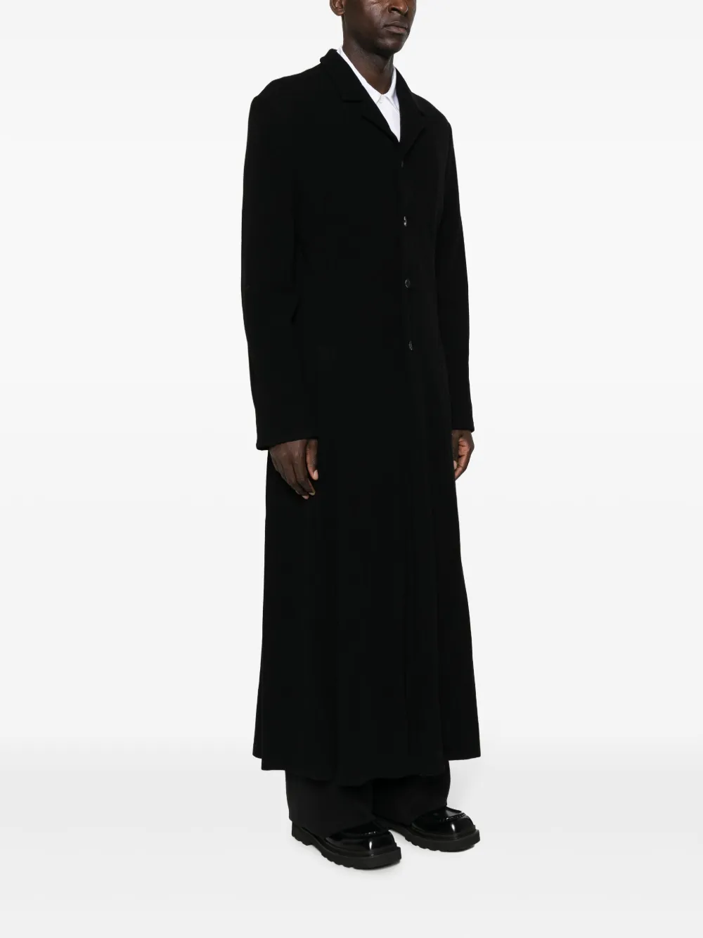 Shop Yohji Yamamoto Notched-lapels Single-breasted Coat In Black