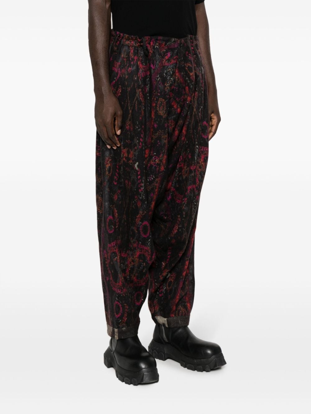 Shop Yohji Yamamoto Floral-print Tailored Trousers In Black