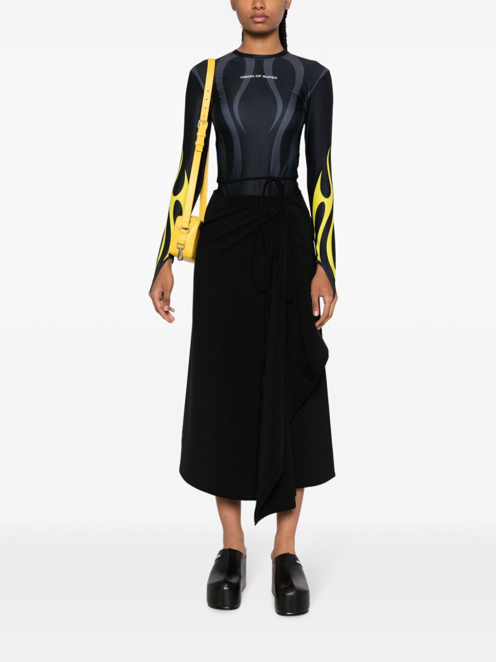 Vision Of Super flame-print logo-print bodysuit - Zwart