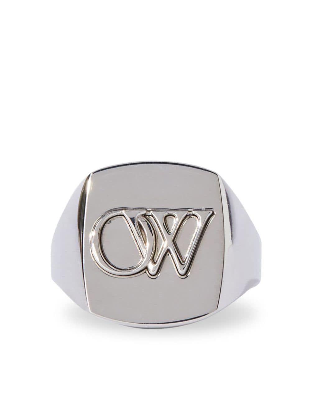 Shop Off-white Ow-embossed Signet Ring In 银色