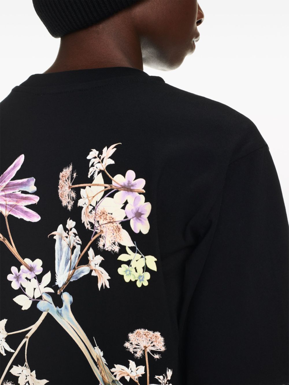 Off-White T-shirt met bloemenprint Zwart