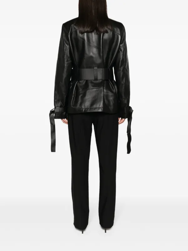 Off-White Co Cargo Belted Leather Jacket | Black | FARFETCH UK