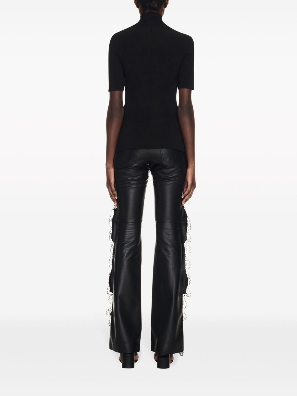 Shop Off-white Lace-trim Leather Trousers In Black