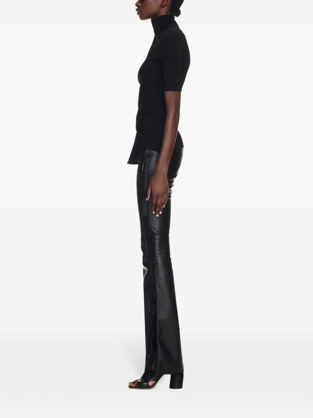 Shop Off-white Lace-trim Leather Trousers In Black