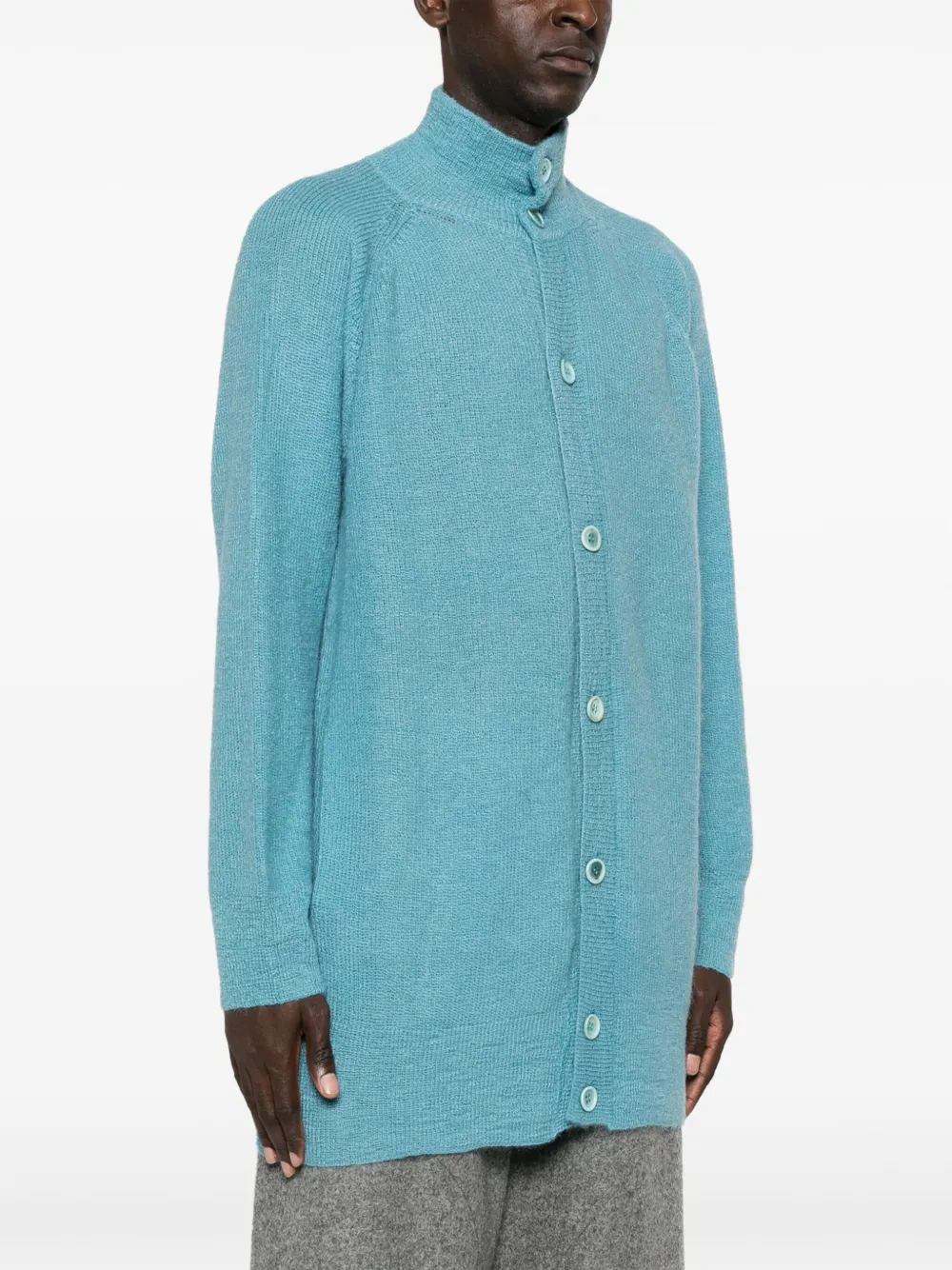 Shop Yohji Yamamoto High-neck Wool-blend Cardigan In Blue