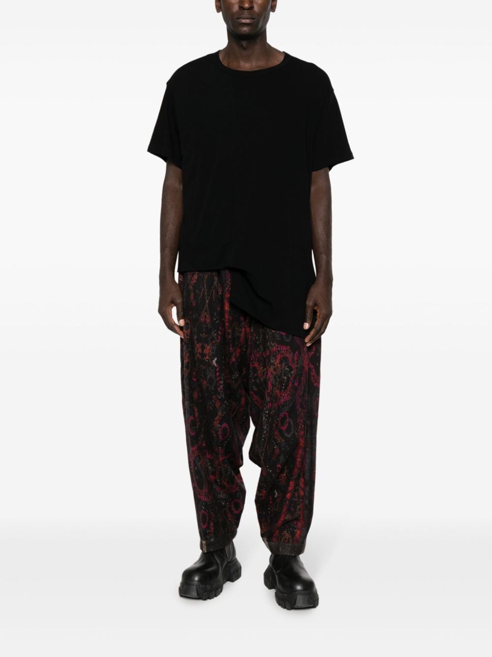 Yohji Yamamoto asymmetric-hem cotton T-shirt - Zwart