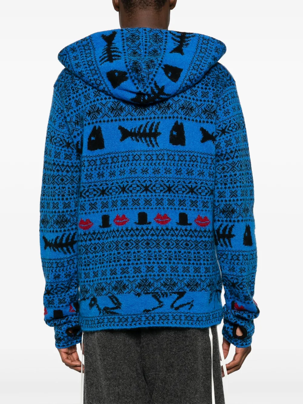 Shop Yohji Yamamoto Fair-isle Hooded Cardigan In Blue