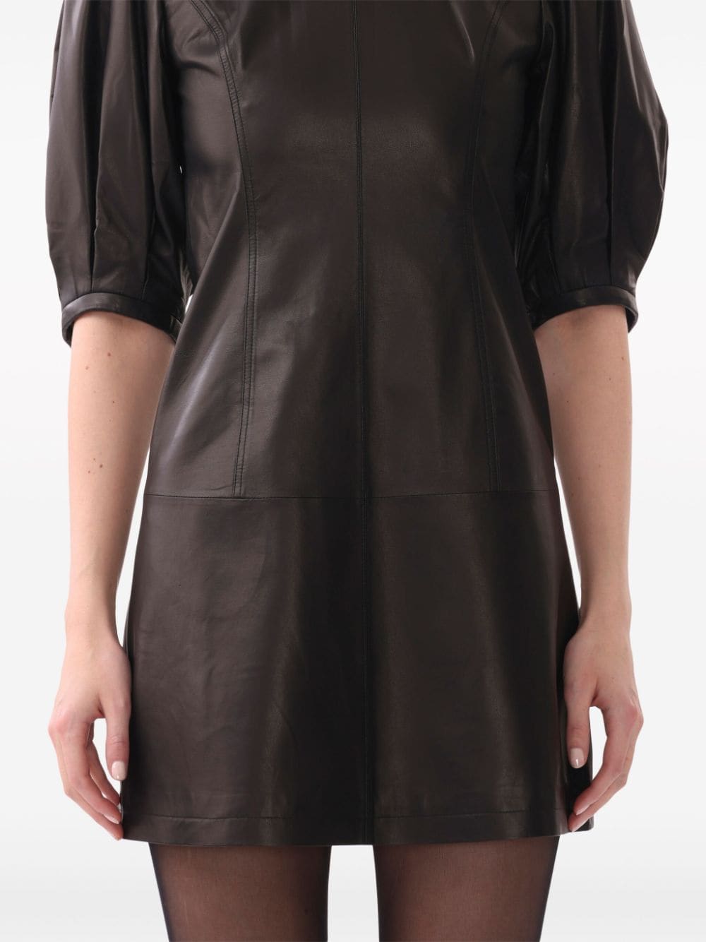 Shop Jason Wu Balloon-sleeves Short Leather Dress In Black